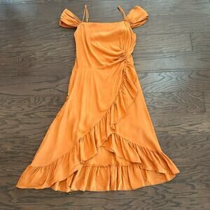 MAJE Portefeuille Ruffle Detail Midi Dress - TERRACOTTA Size Large (3)